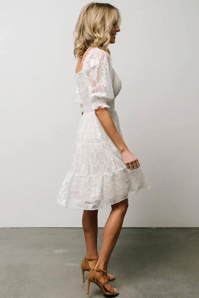 Women Bump Friendly Baltic Born Tate Smocked Lace Short Dress Off White
