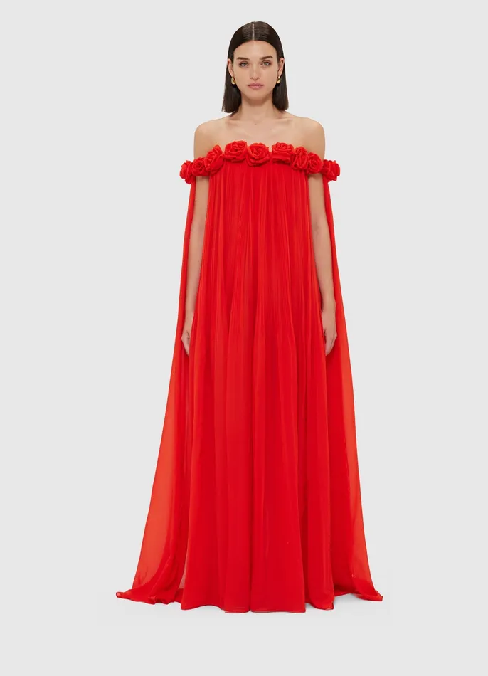 Women Camilla Draped Floor Length Dress 8211 Scarlet Dresses and Jumpsuits LEO LIN