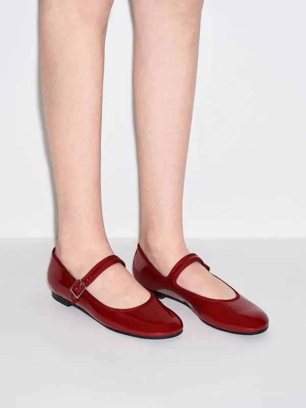 Women Carmel Patent Buckled Mary Jane Flats 8211 Red CHARLES and KEITH Ballet Flats