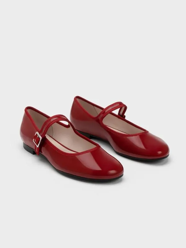 Women Carmel Patent Buckled Mary Jane Flats 8211 Red CHARLES and KEITH Ballet Flats