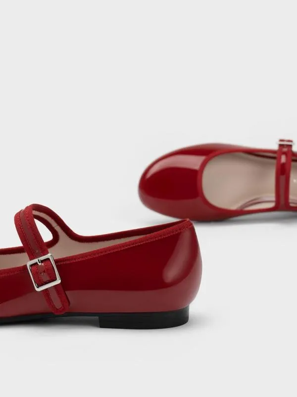 Women Carmel Patent Buckled Mary Jane Flats 8211 Red CHARLES and KEITH Ballet Flats