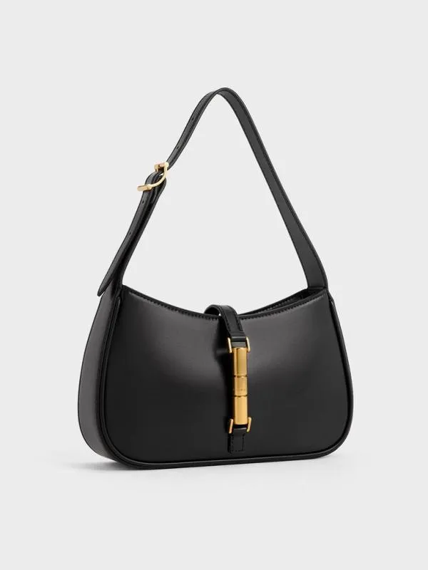 Women Cesia Metallic Accent Shoulder Bag 8211 Black CHARLES and KEITH Shoulder Bags