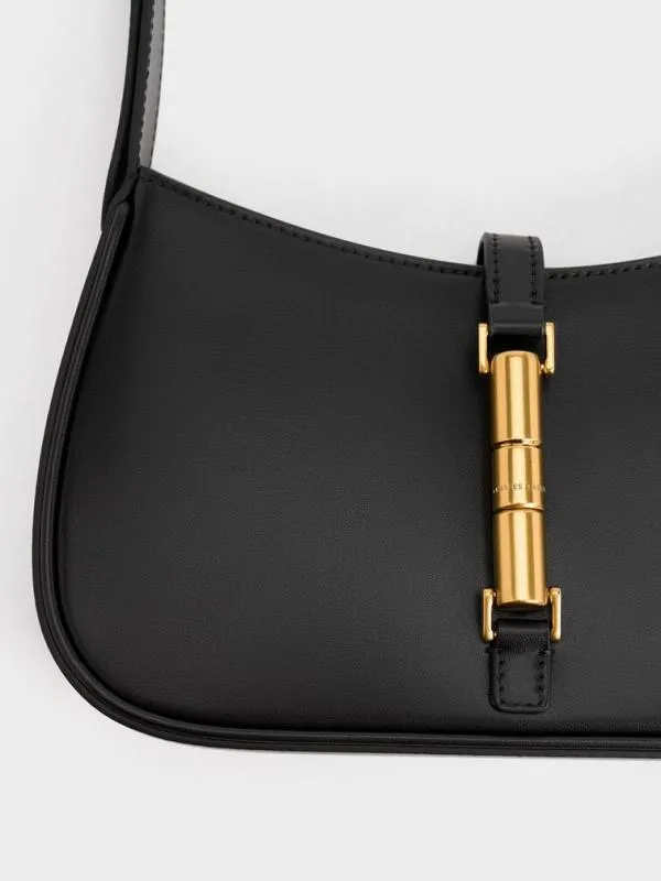 Women Cesia Metallic Accent Shoulder Bag 8211 Black CHARLES and KEITH Shoulder Bags