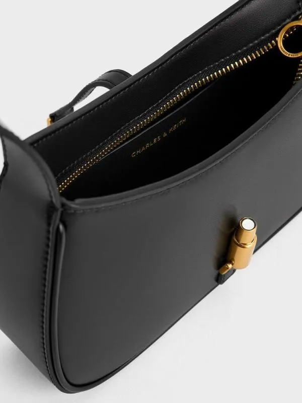 Women Cesia Metallic Accent Shoulder Bag 8211 Black CHARLES and KEITH Shoulder Bags