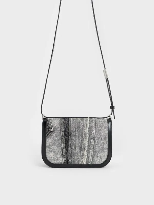Women Charlot Patchwork Denim Bag 8211 Noir CHARLES and KEITH Crossbody Bags