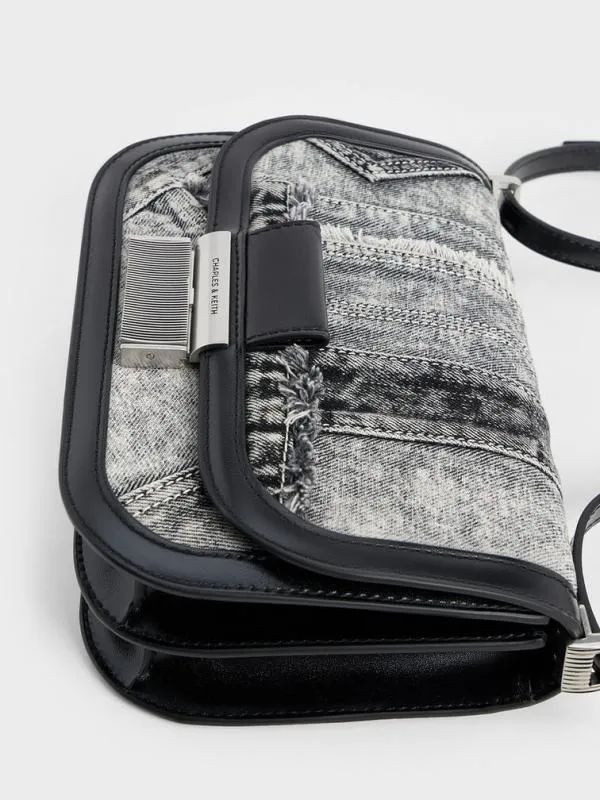 Women Charlot Patchwork Denim Bag 8211 Noir CHARLES and KEITH Crossbody Bags