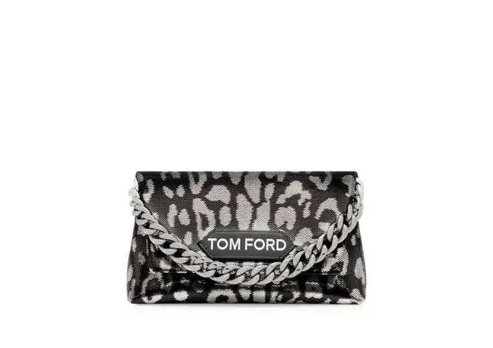 Women Clutches Tom Ford Sequin Label Mini Chain Bag Blacksilver Black