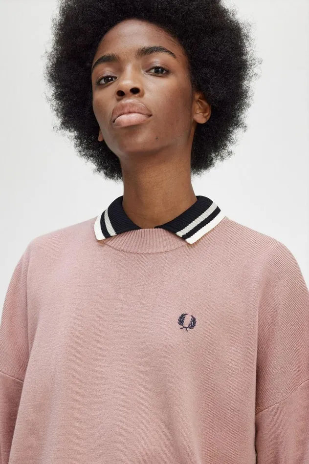Women Colour Block Jumper Dusty Rose Pink Fred Perry Knitwear