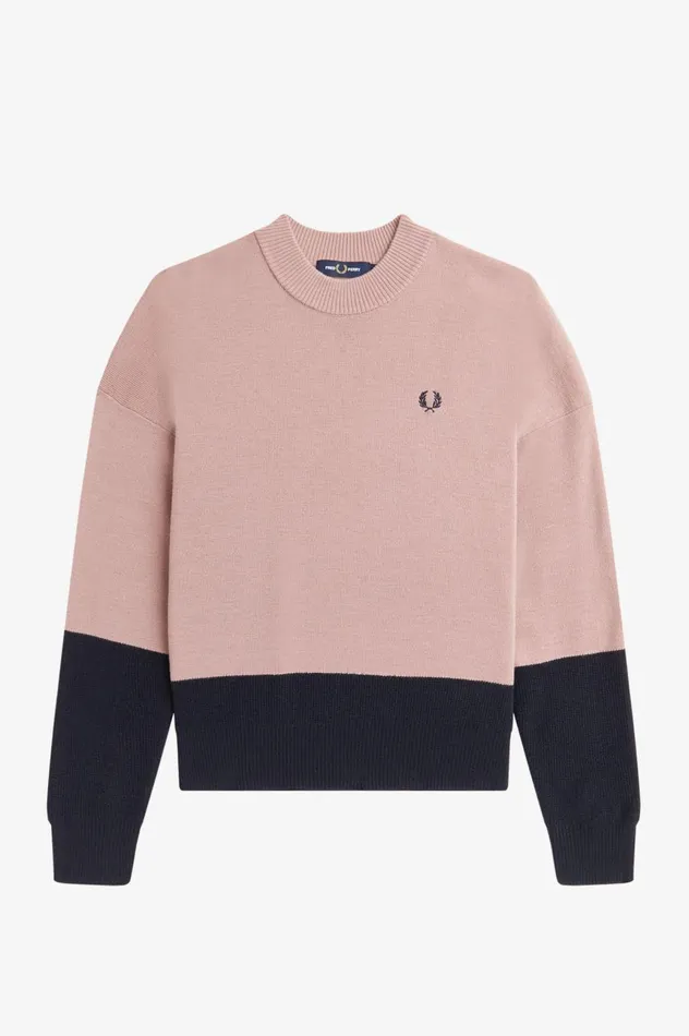 Women Colour Block Jumper Dusty Rose Pink Fred Perry Knitwear