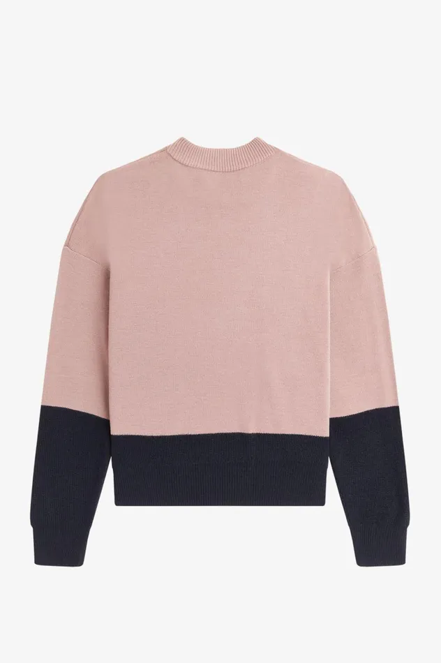 Women Colour Block Jumper Dusty Rose Pink Fred Perry Knitwear