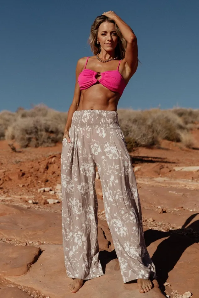Women Cover Ups Baltic Born Malta Smocked Waist Pants Sand White