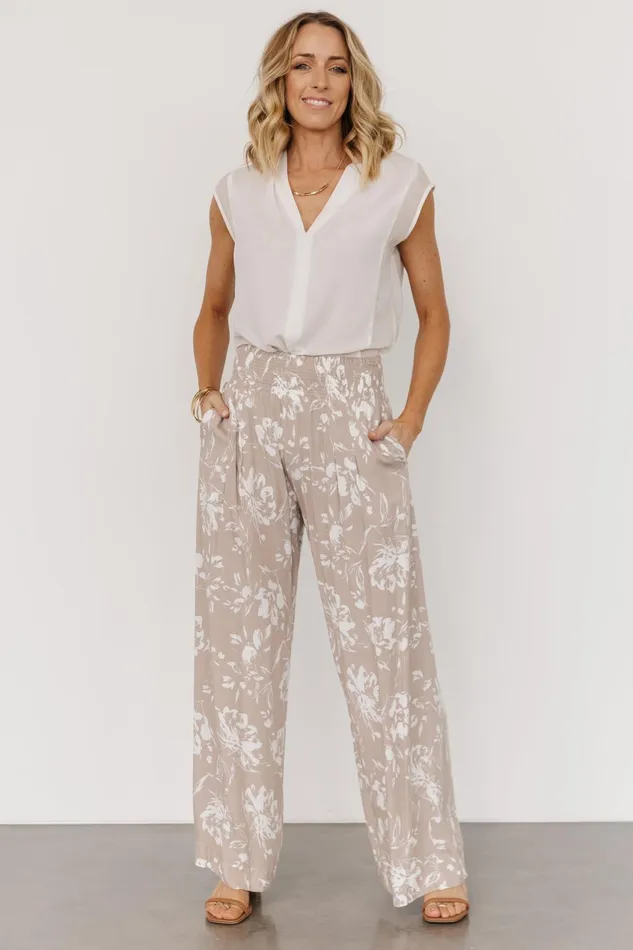 Women Cover Ups Baltic Born Malta Smocked Waist Pants Sand White