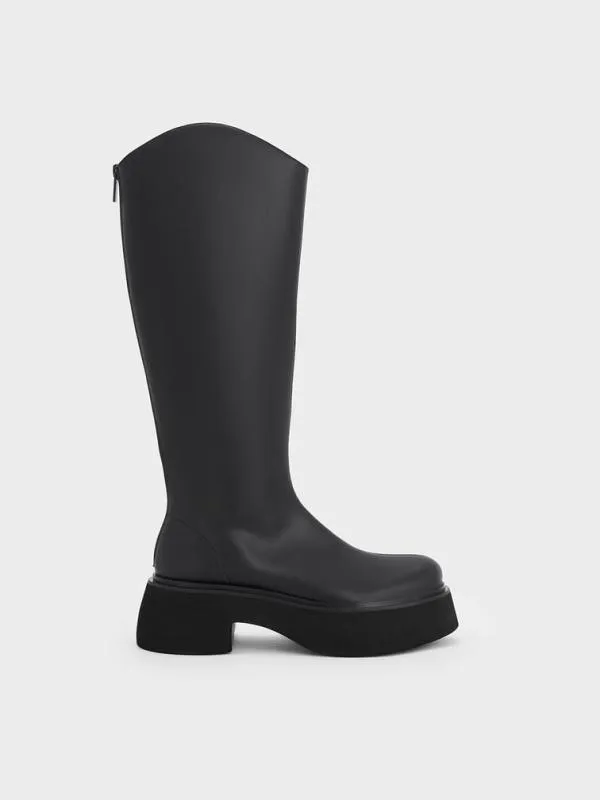 Women Cowboy Platform KneeHigh Boots 8211 Black CHARLES and KEITH Boots