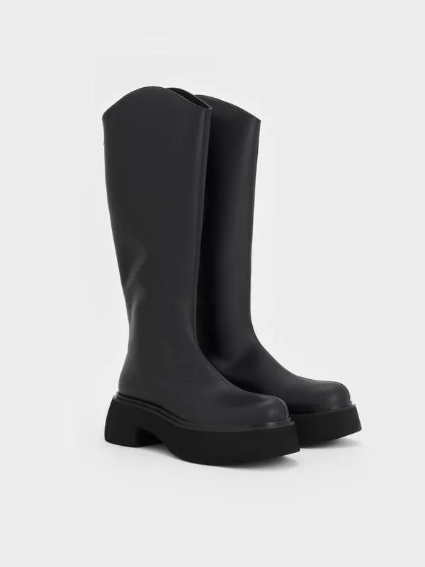 Women Cowboy Platform KneeHigh Boots 8211 Black CHARLES and KEITH Boots