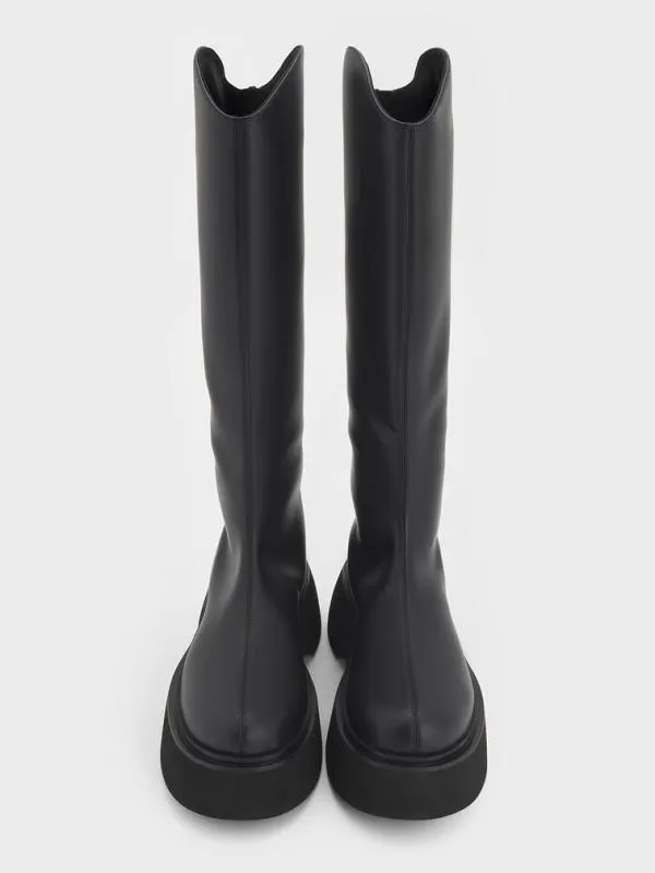 Women Cowboy Platform KneeHigh Boots 8211 Black CHARLES and KEITH Boots
