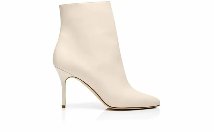 Women Cream Calf Leather Ankle Boot Manolo Blahnik Boots