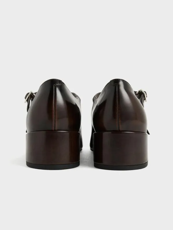 Women CrossoverStrap BlockHeel Mary Janes 8211 Dark Brown CHARLES and KEITH Pumps