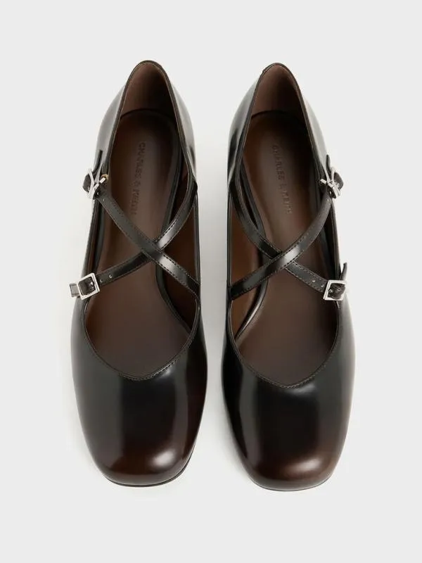 Women CrossoverStrap BlockHeel Mary Janes 8211 Dark Brown CHARLES and KEITH Pumps