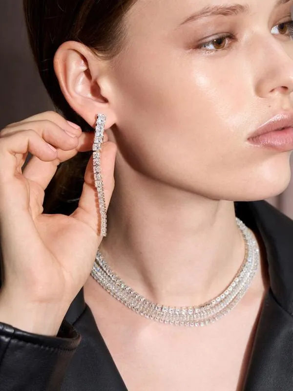 Women Crystal Row Drop Earrings 8211 Silver CHARLES and KEITH Earrings Women Crystal Row Drop Earrings 8211 Silver CHARLES and KEITH Earrings