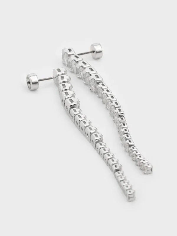 Women Crystal Row Drop Earrings 8211 Silver CHARLES and KEITH Earrings Women Crystal Row Drop Earrings 8211 Silver CHARLES and KEITH Earrings