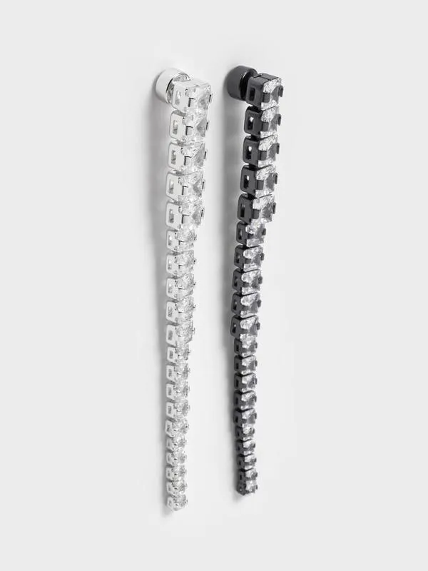 Women Crystal Row Drop Earrings 8211 Silver CHARLES and KEITH Earrings Women Crystal Row Drop Earrings 8211 Silver CHARLES and KEITH Earrings