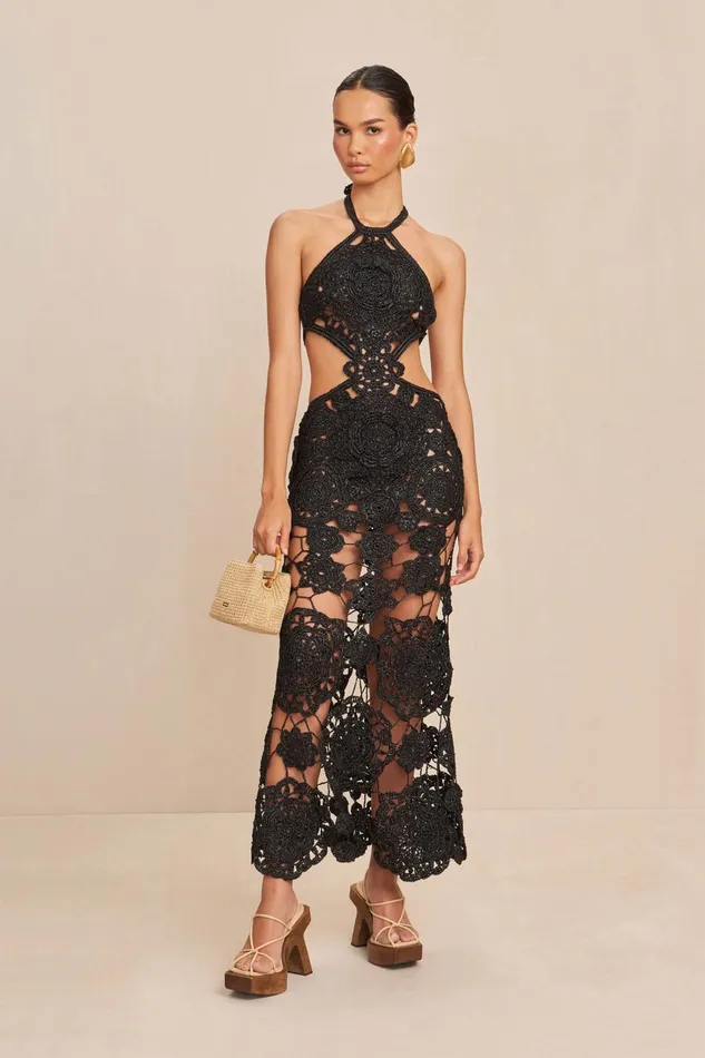 Women Cult Gaia Dresses ACCALIA CROCHET GOWN 8211 BLACK
