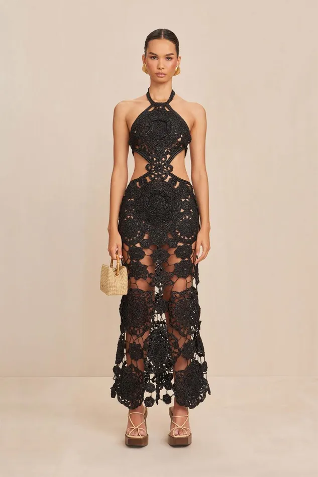 Women Cult Gaia Dresses ACCALIA CROCHET GOWN 8211 BLACK