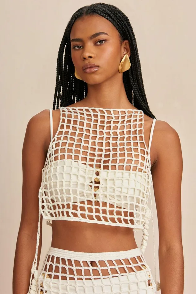 Women Cult Gaia Knits MOCHNI CROCHET COVERUP 8211 OFF WHITE