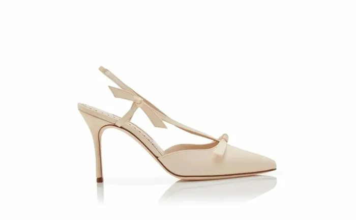 Women Dark Cream Crepe De Chine Slingback Mules Manolo Blahnik Pumps