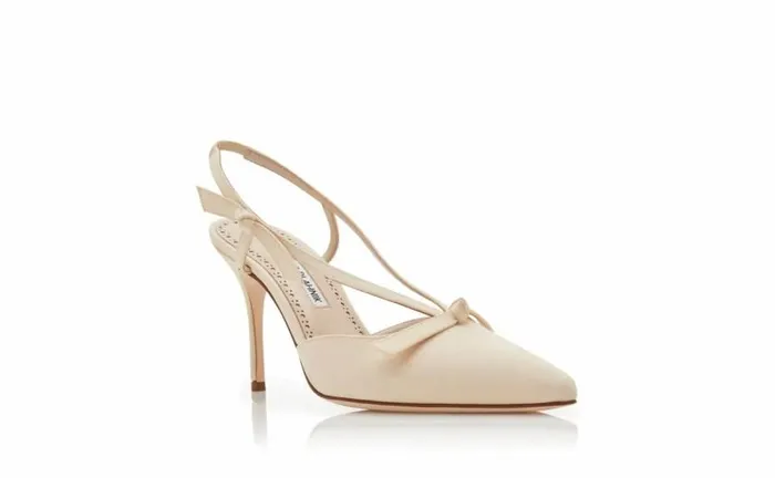 Women Dark Cream Crepe De Chine Slingback Mules Manolo Blahnik Pumps