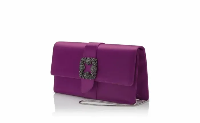 Women Dark Fuchsia Satin Jewel Buckle Clutch Manolo Blahnik Gifts For Her