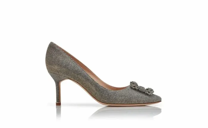 Women Dark Gold Glitter Fabric Jewel Buckle Pumps Manolo Blahnik Pumps
