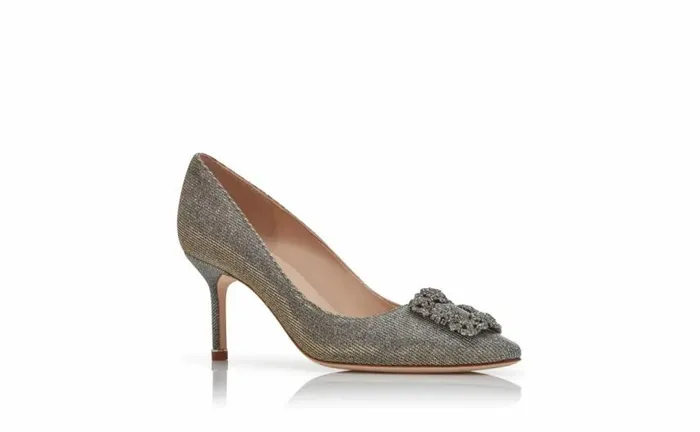 Women Dark Gold Glitter Fabric Jewel Buckle Pumps Manolo Blahnik Pumps