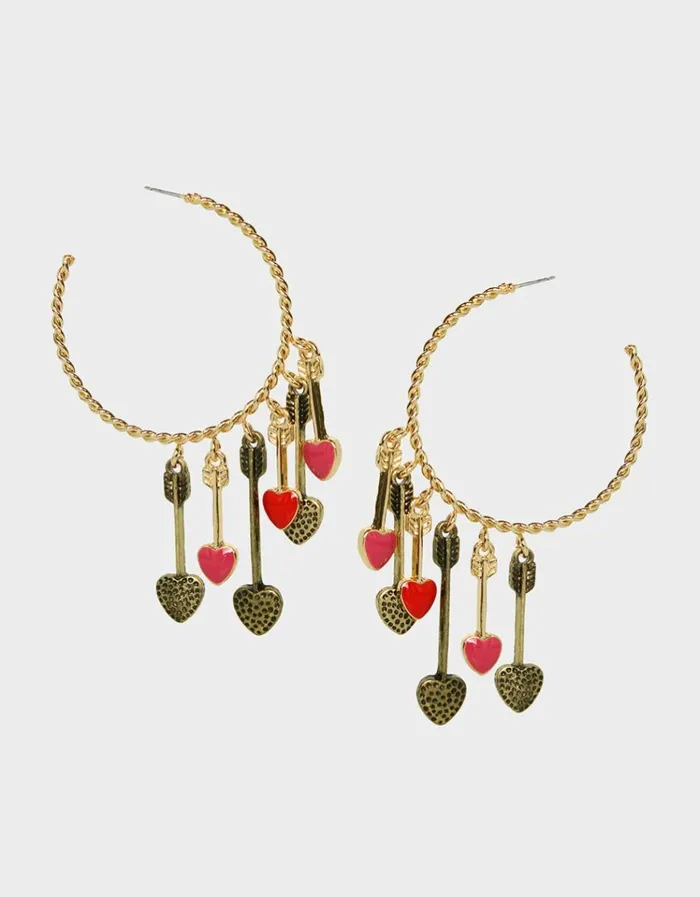 Women DEAR BETSEY HANGING HEART HOOPS PINK Betsey Johnson