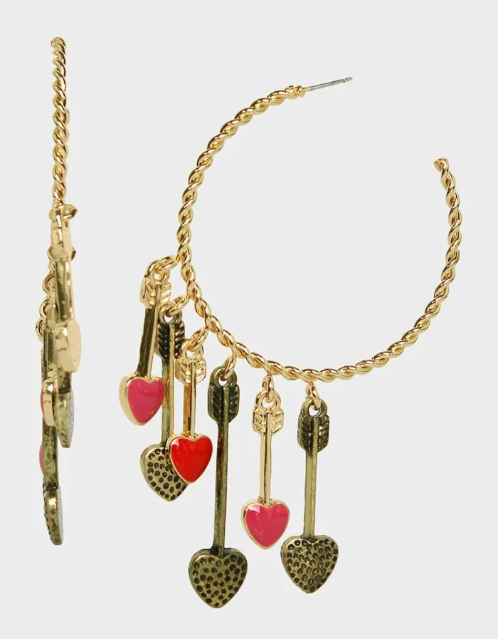 Women DEAR BETSEY HANGING HEART HOOPS PINK Betsey Johnson Women DEAR BETSEY HANGING HEART HOOPS PINK Betsey Johnson