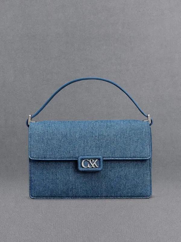 Women Denim Shoulder Bag 8211 Blue CHARLES and KEITH Shoulder Bags