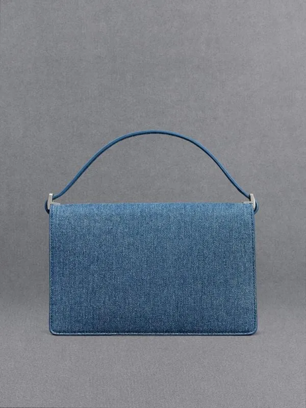 Women Denim Shoulder Bag 8211 Blue CHARLES and KEITH Shoulder Bags