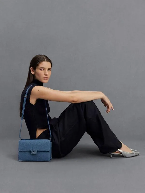 Women Denim Shoulder Bag 8211 Blue CHARLES and KEITH Shoulder Bags
