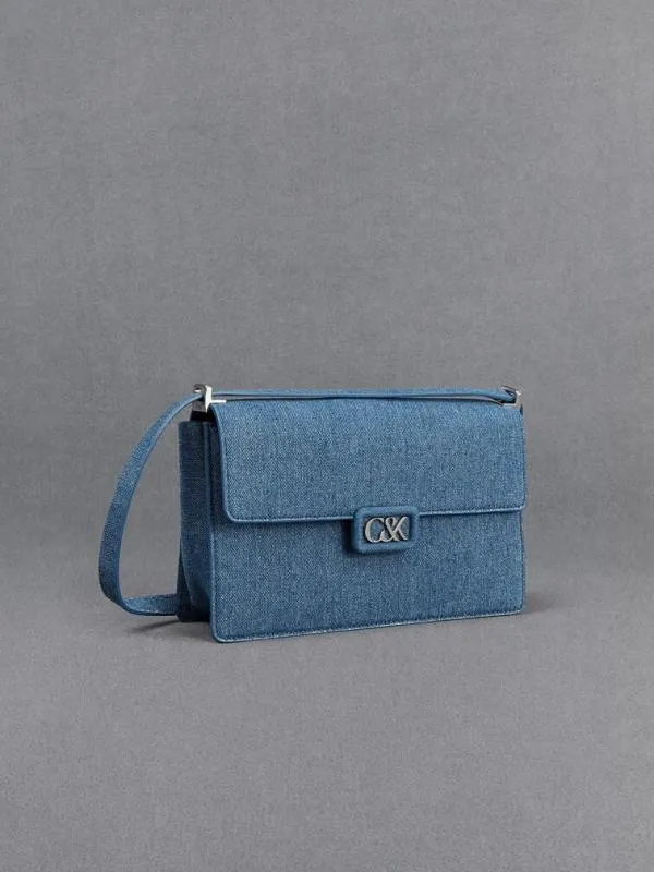 Women Denim Shoulder Bag 8211 Blue CHARLES and KEITH Shoulder Bags