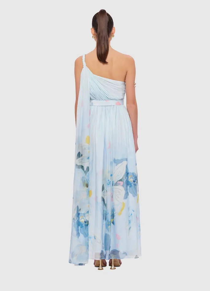 Women Dresses and Jumpsuits LEO LIN Adriana One Shoulder Maxi Dress 8211 Tranquility Print