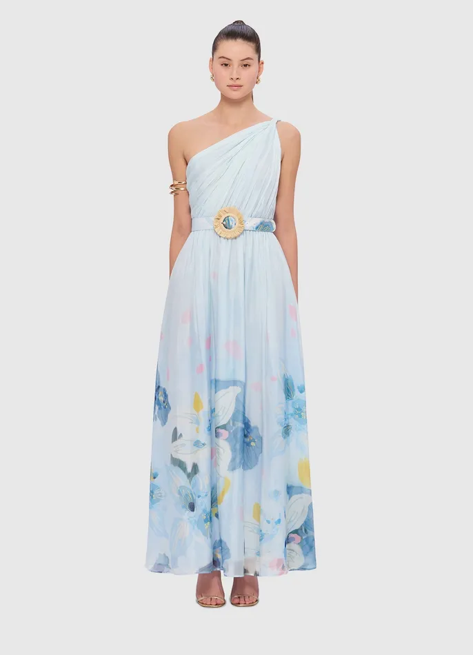 Women Dresses and Jumpsuits LEO LIN Adriana One Shoulder Maxi Dress 8211 Tranquility Print