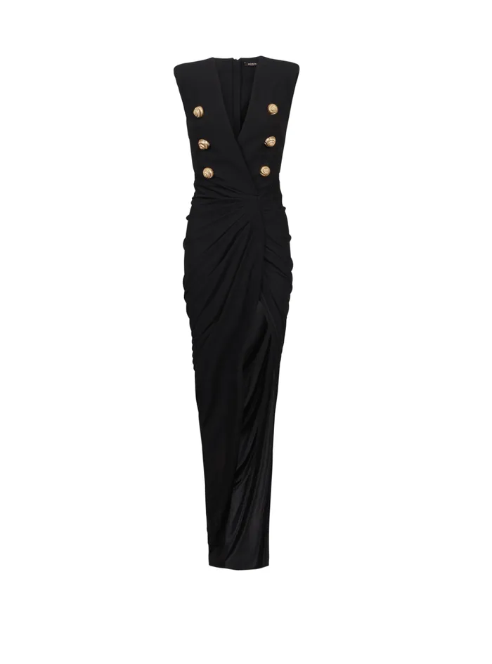 Women Dresses Balmain Long Tailored Crepe Dress Black