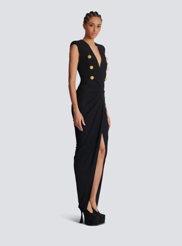 Women Dresses Balmain Long Tailored Crepe Dress Black