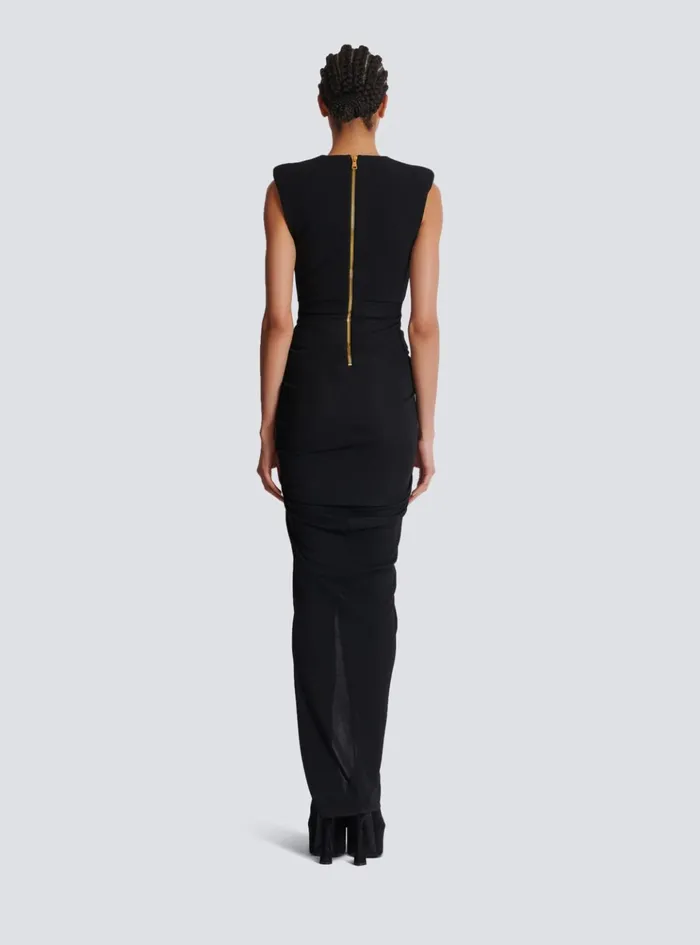 Women Dresses Balmain Long Tailored Crepe Dress Black
