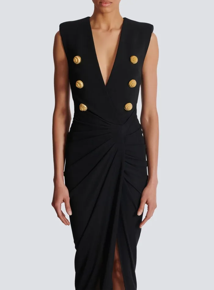 Women Dresses Balmain Long Tailored Crepe Dress Black