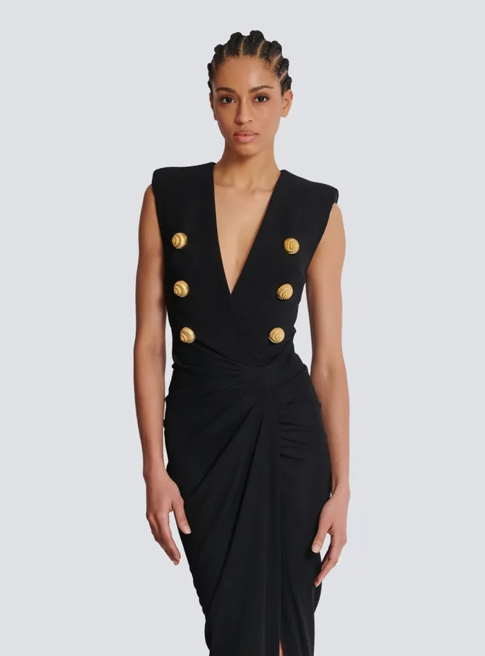 Women Dresses Balmain Long Tailored Crepe Dress Black
