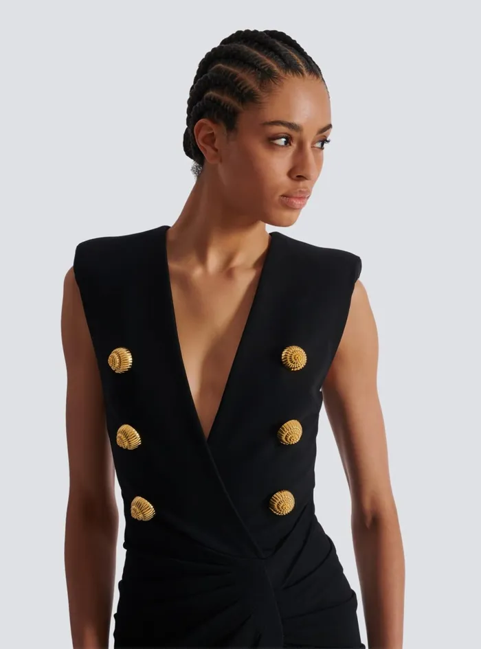 Women Dresses Balmain Long Tailored Crepe Dress Black