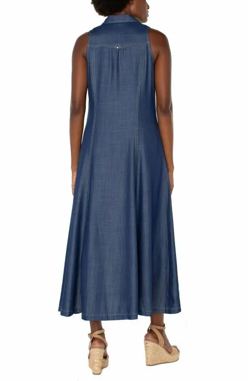 Women Dresses Liverpool Los Angeles Sleeveless Button Down Maxi Dress Rinse Wash