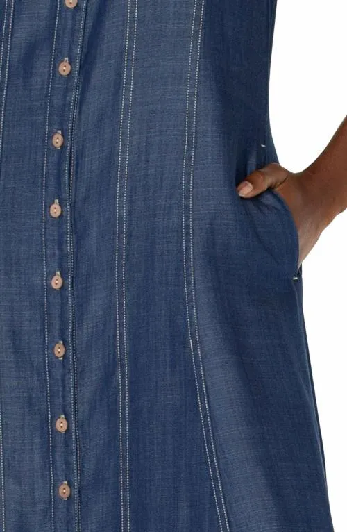 Women Dresses Liverpool Los Angeles Sleeveless Button Down Maxi Dress Rinse Wash