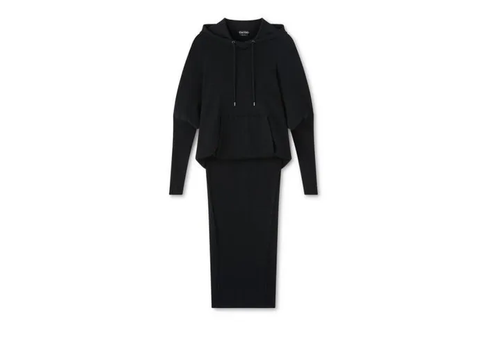 Women Dresses Tom Ford Stretch Cashmere Rib Hooded Dress Black